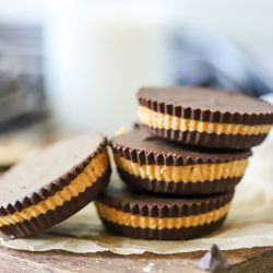 Vertical shot of close up homemade peanut butter cups