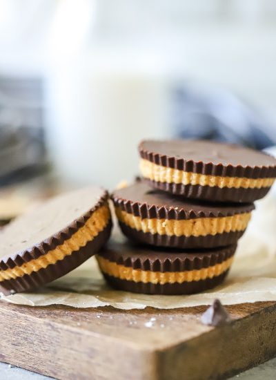 Vertical shot of close up homemade peanut butter cups