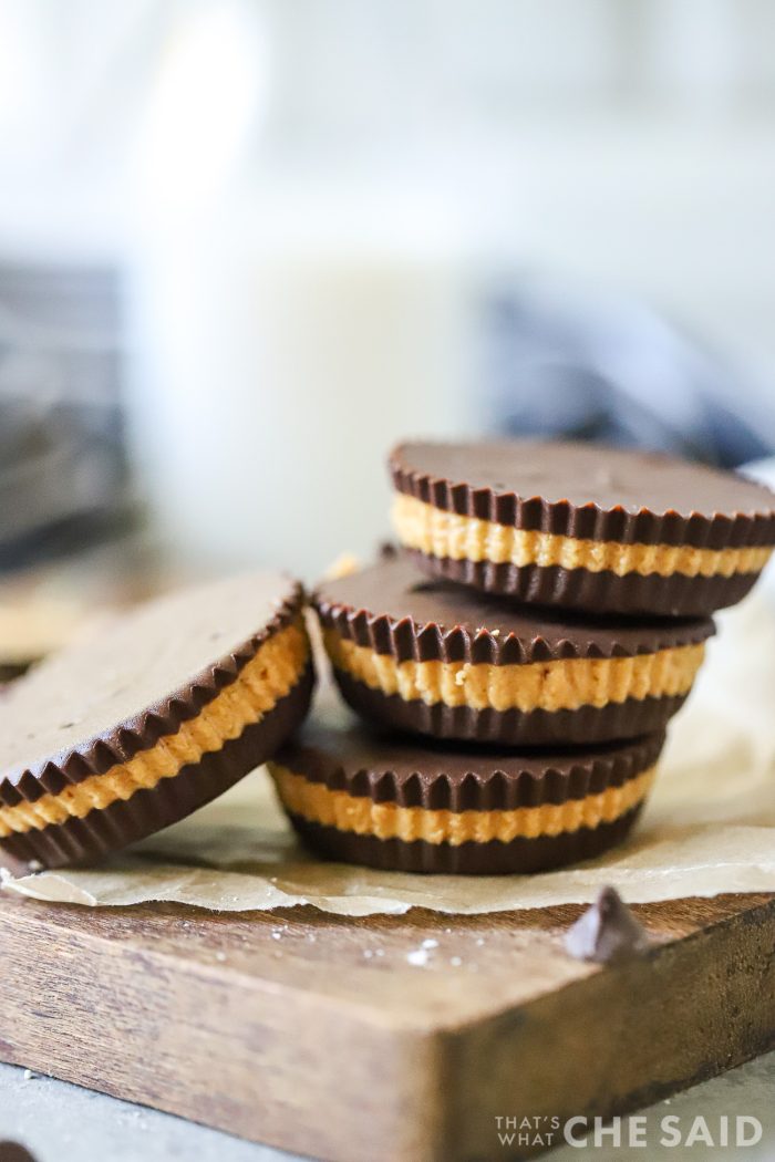 Vertical shot of close up homemade peanut butter cups