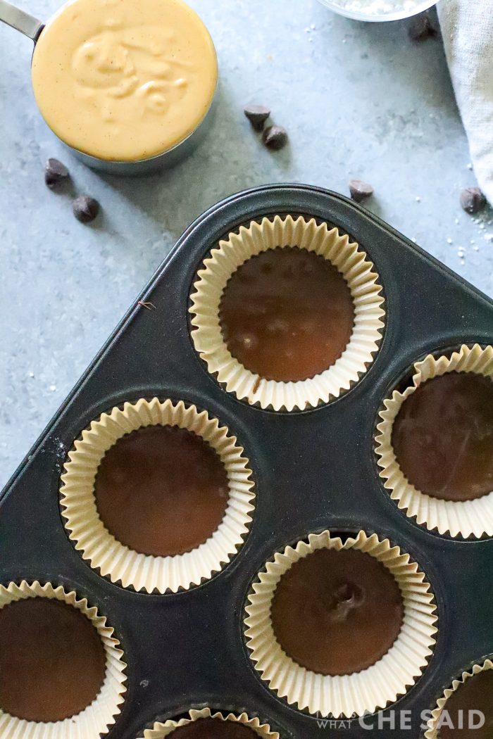Cupcake Pan with liners filled with chocoalte