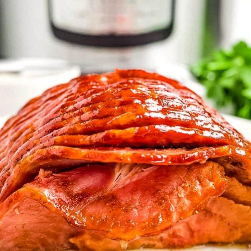 copy cat honey baked ham with instant pot in background