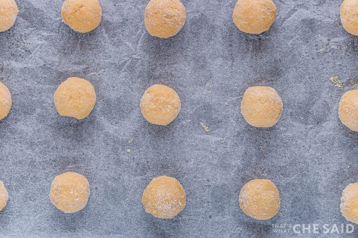 dough balls on cookie sheet