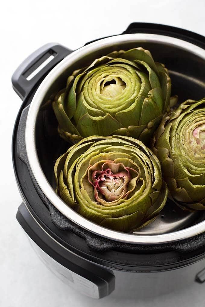 Three whole artichokes in the Instant pot