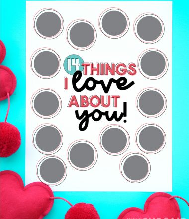 Scratch off Valentine Printable on Aqua background with hearts