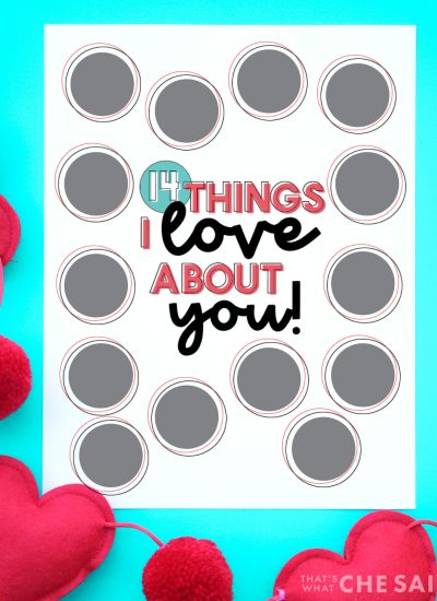 Scratch off Valentine Printable on Aqua background with hearts