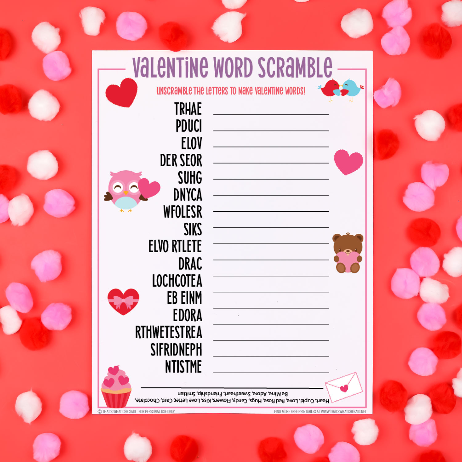 Valentine's Day Word Scramble + 20 Free Valentine Printables ...
