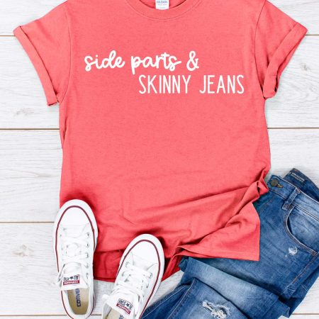 Jeans, Converse, Coral Shirt with Side Parts & Skinny Jeans design in iron on - featured image