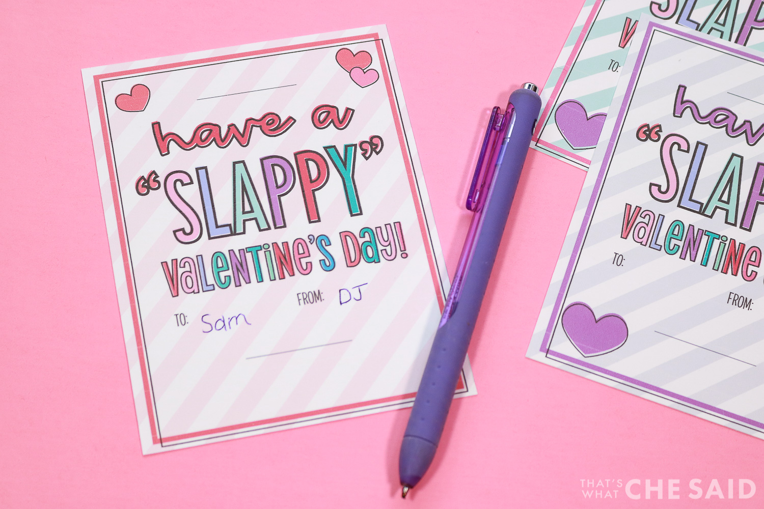 Printable Valentine and Pen on Pink Background