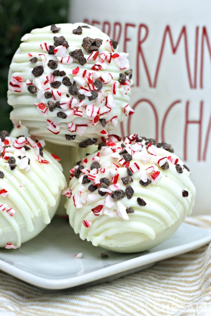 Close up of peppermint mocha bombs