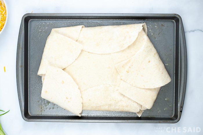 Uncooked sheet pan quesadilla