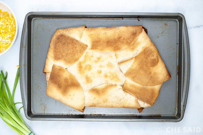 Cooked sheet pan quesadilla