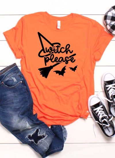 White shiplap with orange t-shirt with halloween svg and pumkin black converse and jeans as props in Vertical format