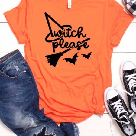 White shiplap with orange t-shirt with halloween svg and pumkin black converse and jeans as props in Vertical format
