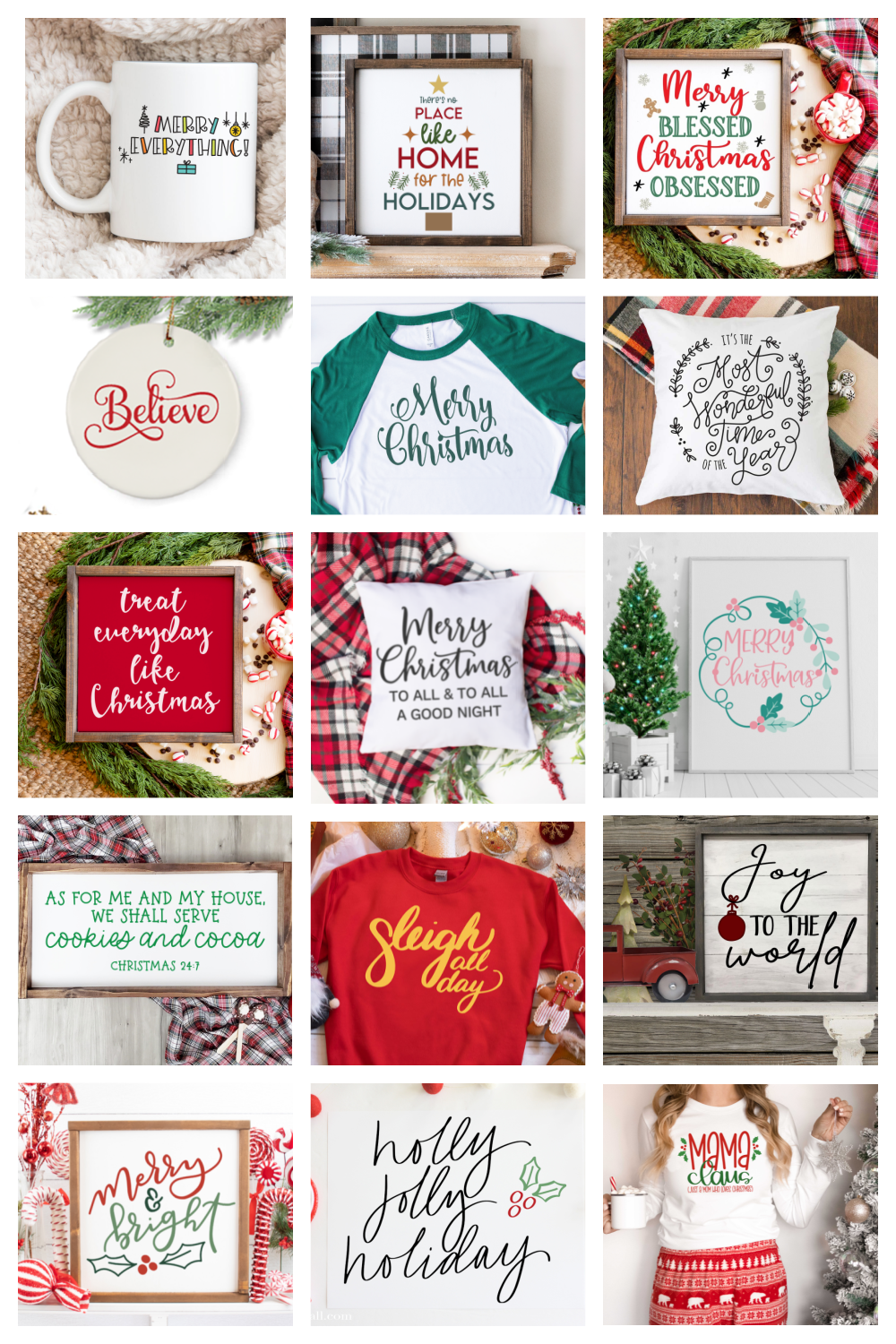 Collage of 15 Christmas Sayings Free SVG Files