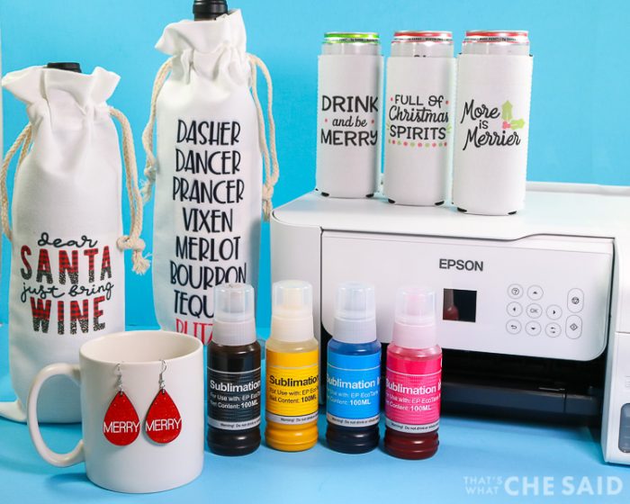 Sublimation projects with printer and ink bottles