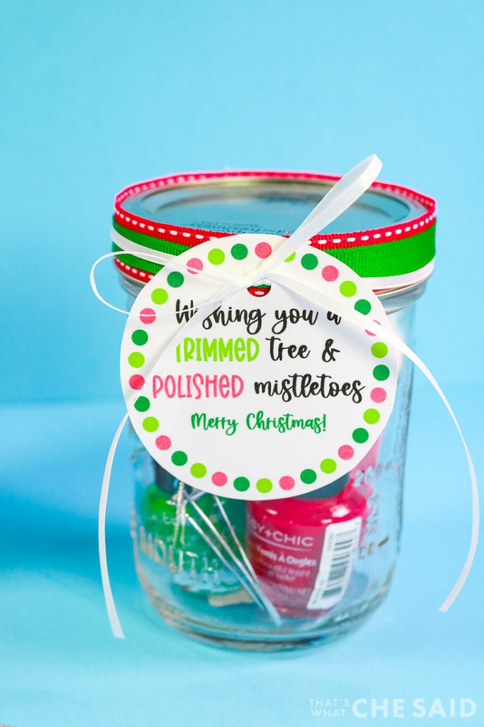 Merry Christmas Gift Tag on a Pedicure on a Jar Gift Idea.