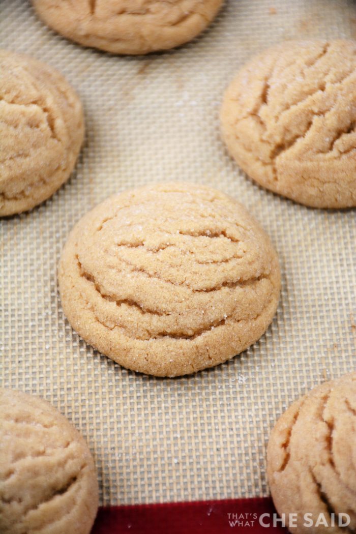 baked peanut butter cookie on cookie sheet