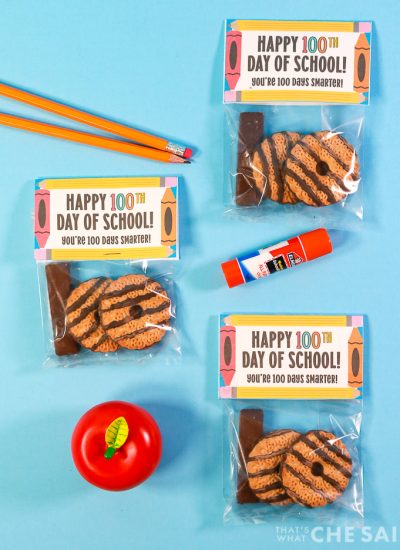 100th Day of School Treat Bags filled with Cookies to resemble the number 100 - Featured