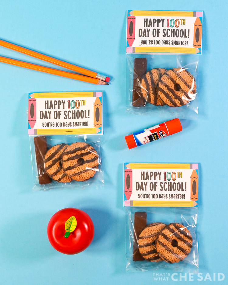 100th Day of School Treat Bags filled with Cookies to resemble the number 100 - Featured