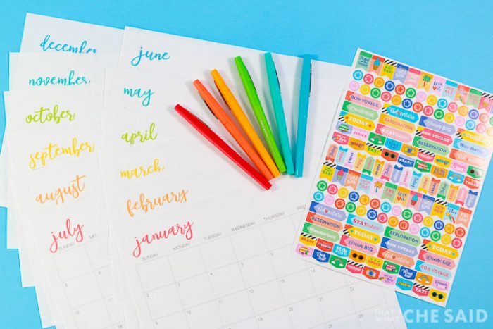 2022 Printable Monthly Calendar with Flair Pens and Planner/Calendar Stickers
