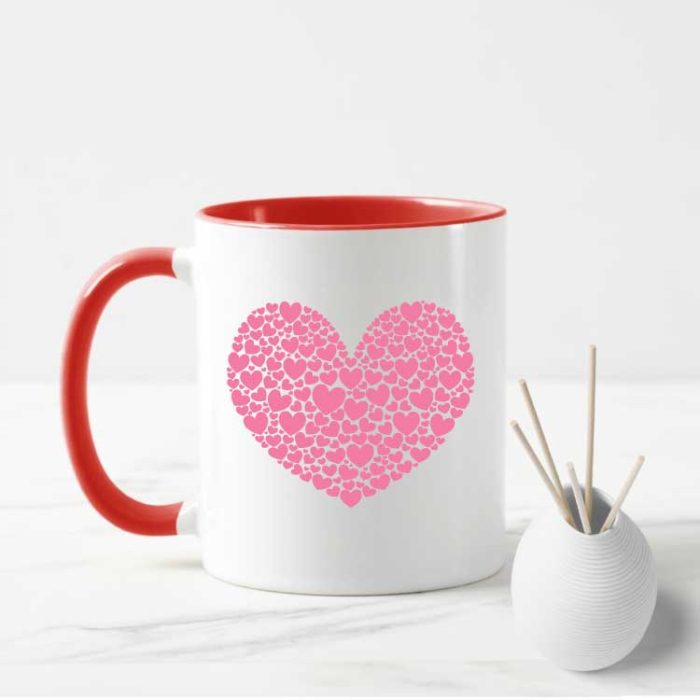 Heart of Hearts on White Coffee mug with red handle