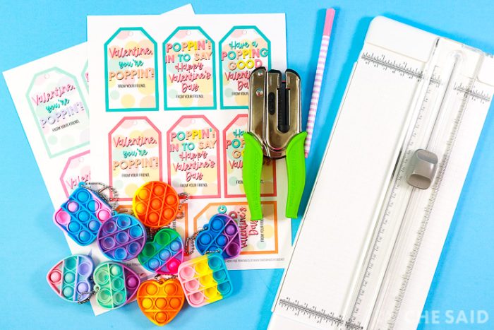 Pop It Printable Valentine Supplies - printable, paper cutter, hole punch, pen, popits fidget toys