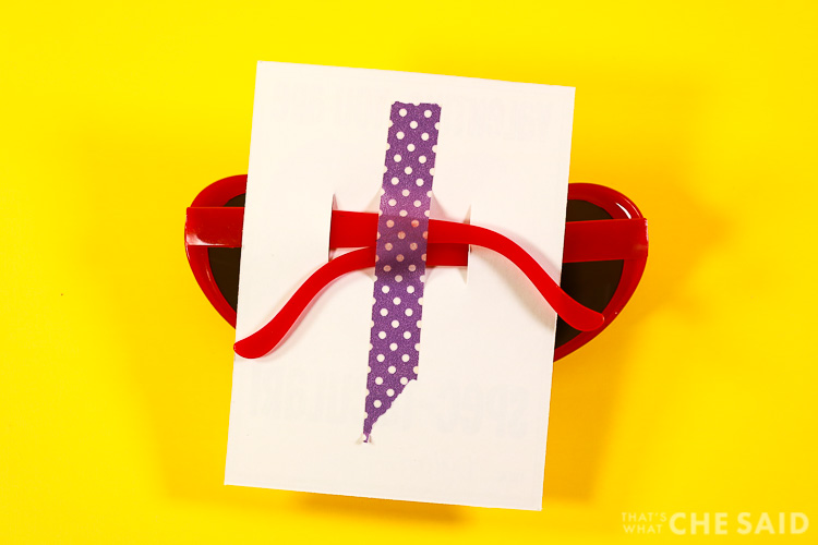 Washi Tape holding Sunglasses securely on Valentine Card