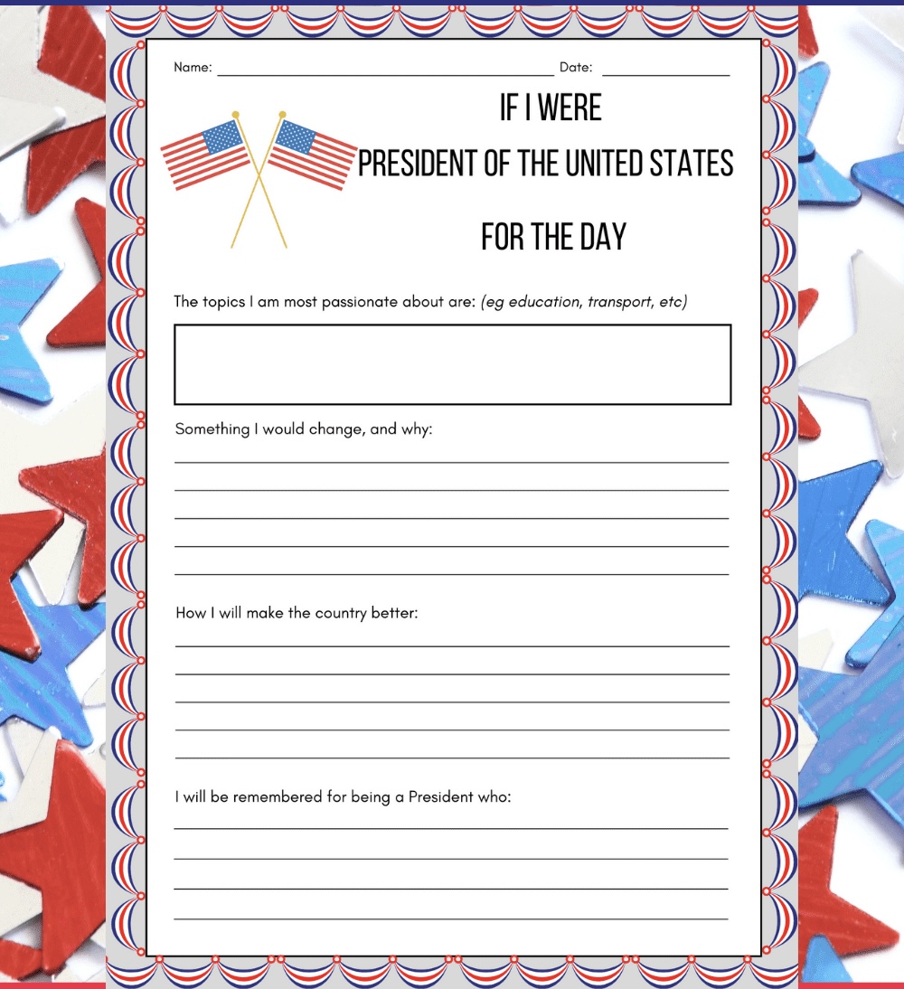 If I were the President for the Day worksheet