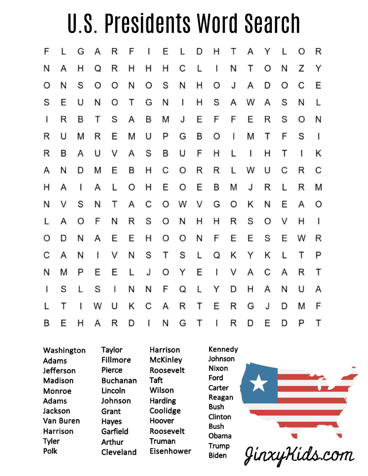 Us Presidents Word Search Printable