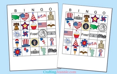 Patriotic Bingo Game Cards