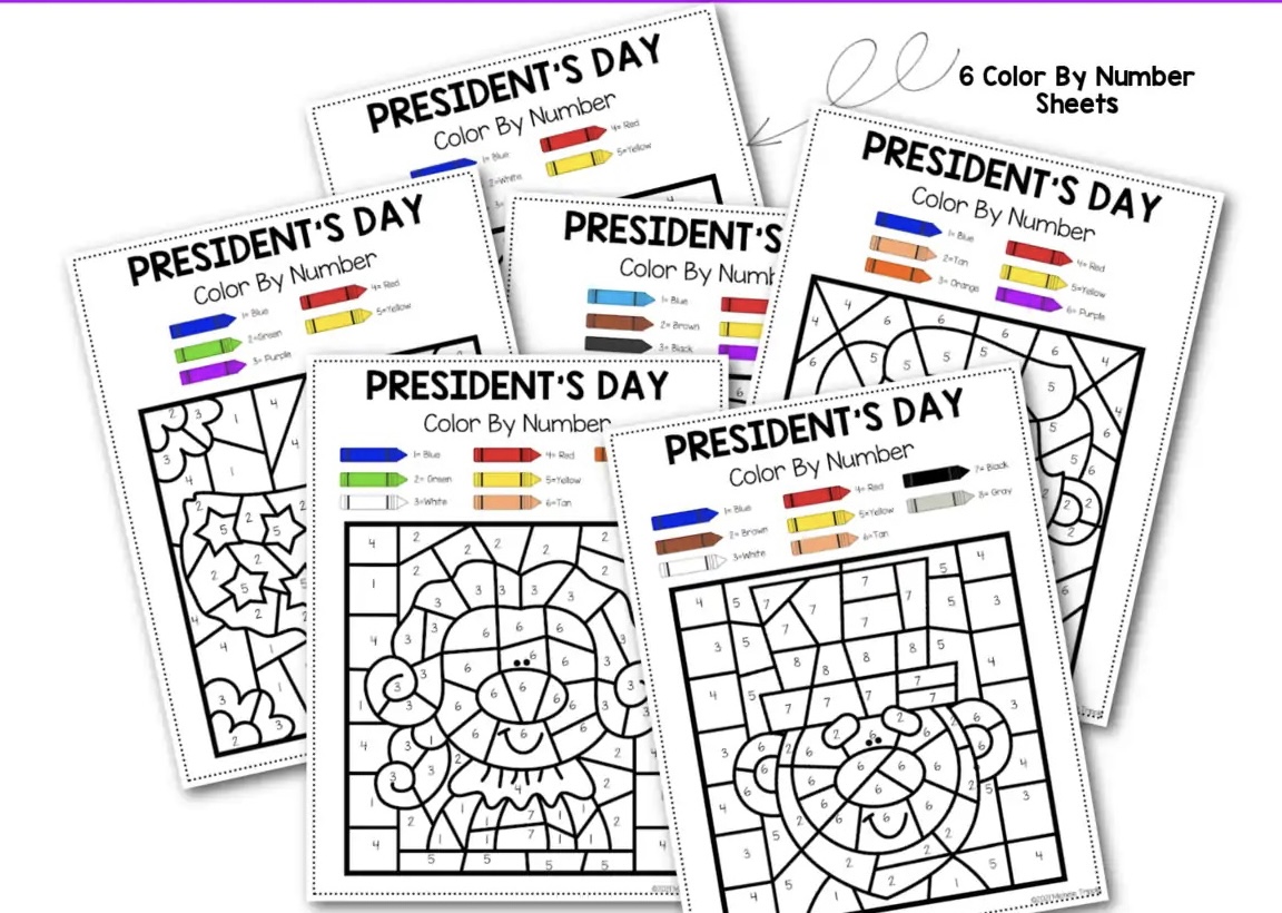 President's Day Color By Number Worksheets