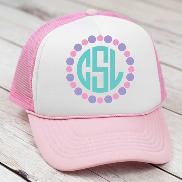 Hat with monogram initials.