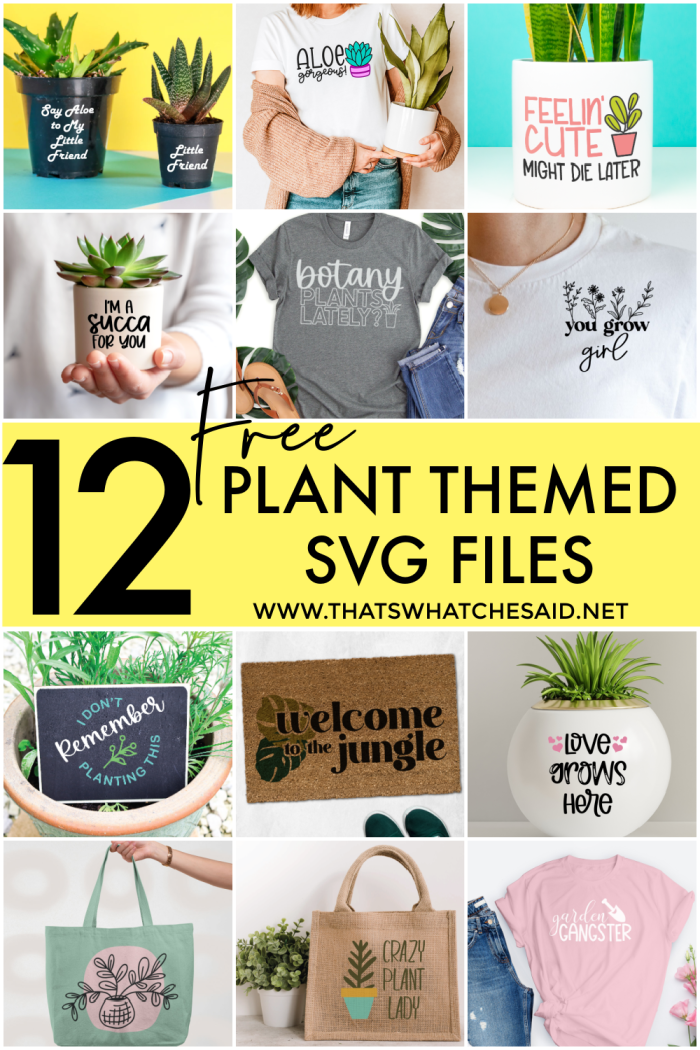 Collage of 12 free plant-themed svg files