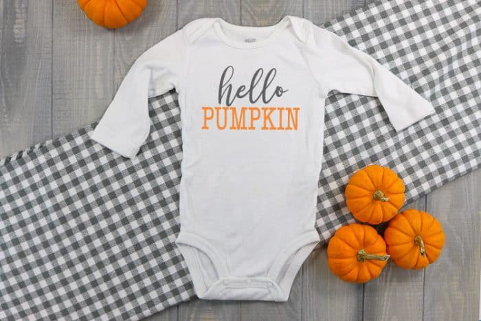 Baby Bodysuit with Hello Pumpkin SVG in iron on
