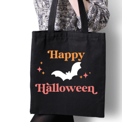 Black tote bag with Happy Halloween SVG