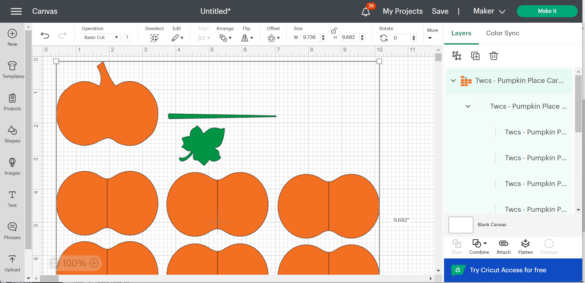 Screenshot of Cricut Design Space after SVG Upload