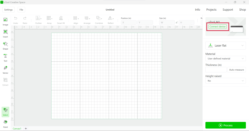 Screenshot of XCS software and notation where to connect software to machine