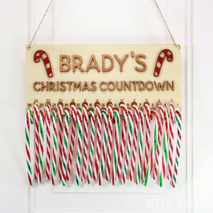 Basswood Candy Cane Countdown sign with red and green candy canes