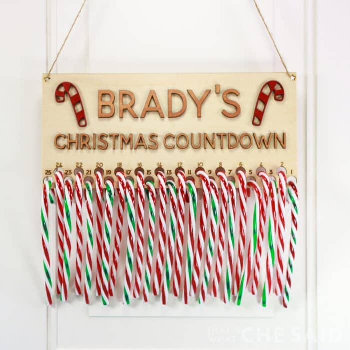 Basswood Candy Cane Countdown sign with red and green candy canes