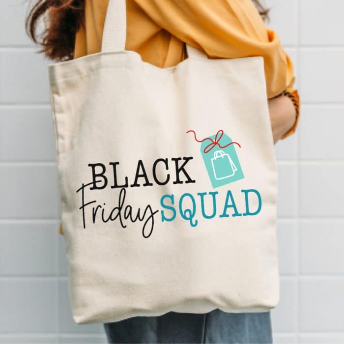 Black Friday squad SVG on a tote bag