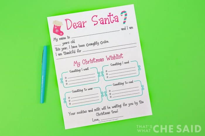 Santa Wishlist Printable