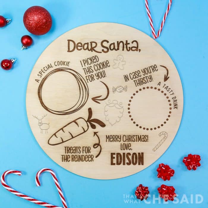 Cookies for Santa tray engraved on blue background - square