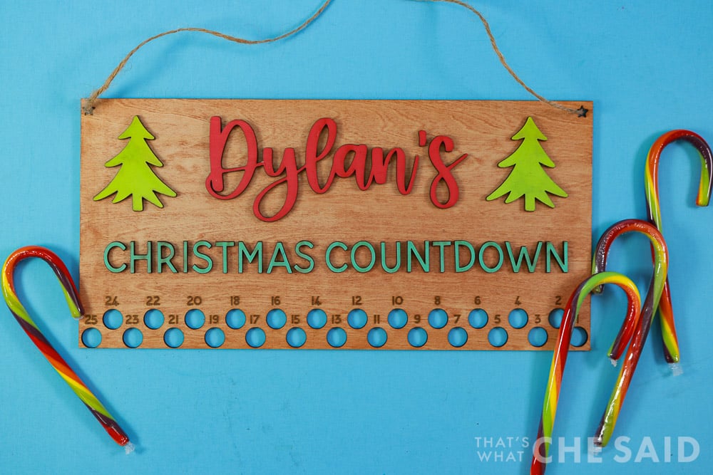 Blue Background with candy cane countdown cut from basswood