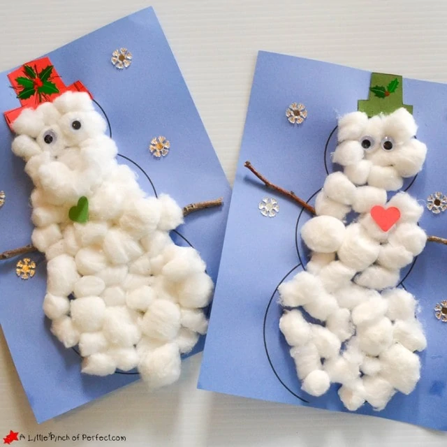 cotton ball snowman craft for kids