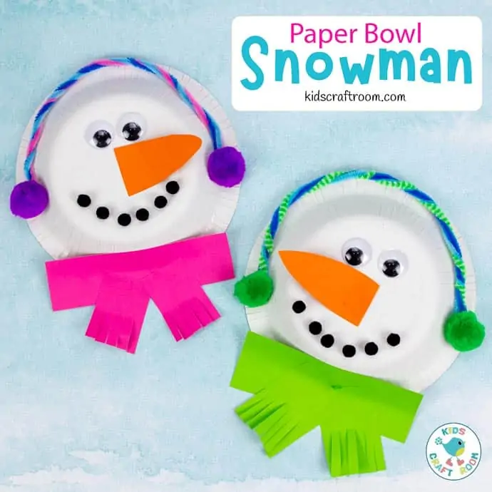 Paper bowl snowman craft for kids