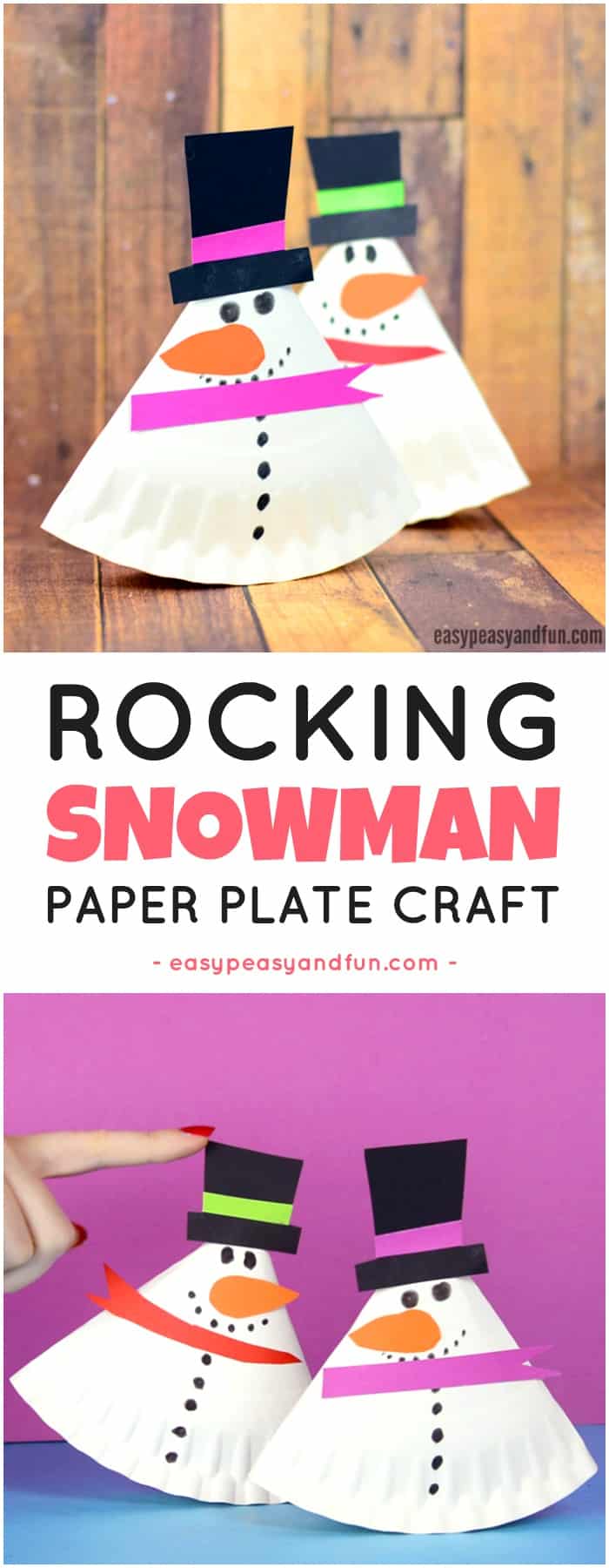 rocking paper plate snowman craft for kids