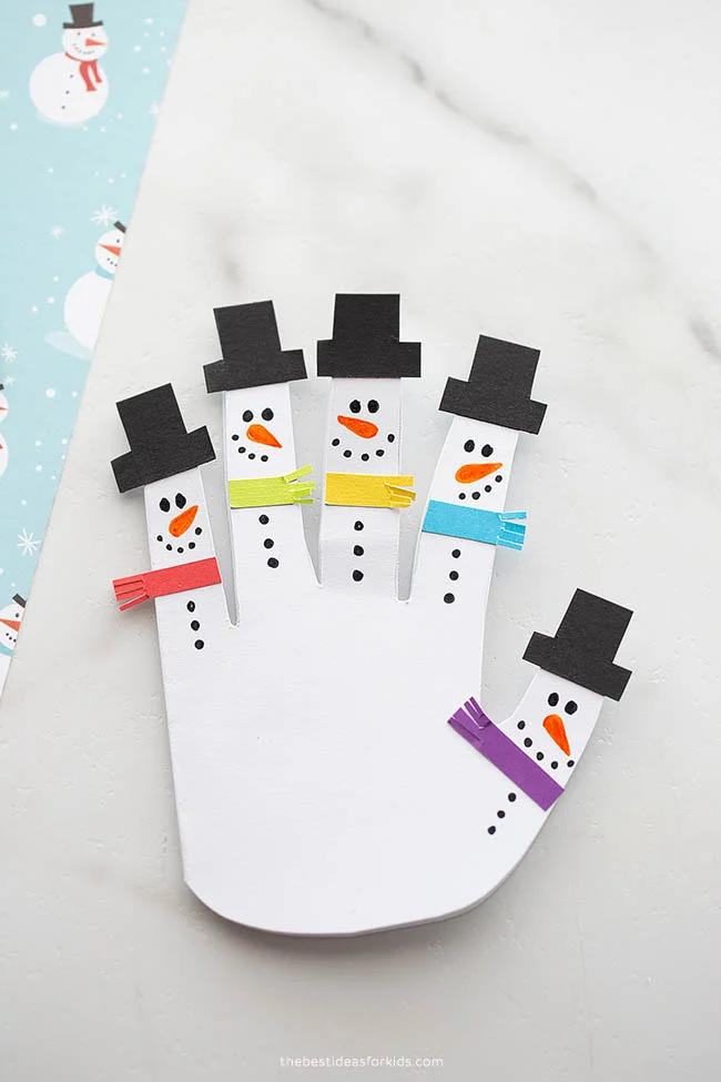 Handprint paper snowman craft for kids