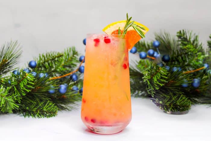 Rosemary Sparkling Paloma in Horizontal Orientation with greenery in background