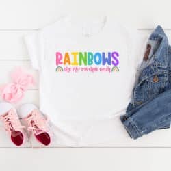 Rainbow svg on white shirt with shoes and denim jacket