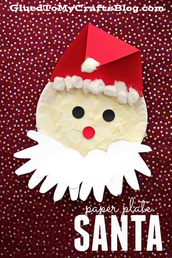 Paper Plate Santa figure with handprint Beard